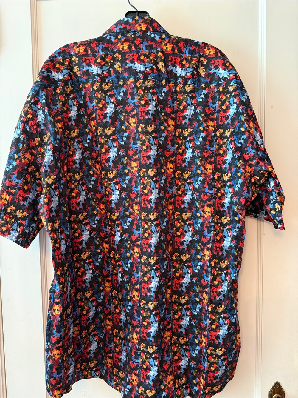 MACEOO Multicolor Short Sleeve Button-Up Shirt - Blue/Red/Yellow Print - Picture 3 of 4